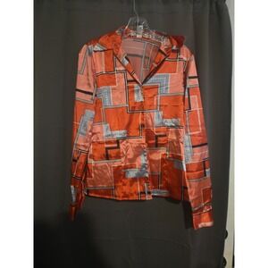 Vintage‎ 90s Rafael Button Front Shirt Size 8 Long Sleeve Pink Red Abstract